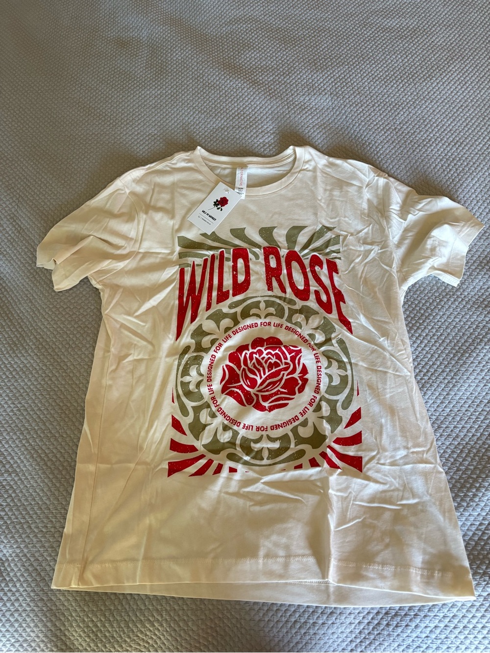 Alternative Wild Rose Graphic Tee - White with Red & Olive